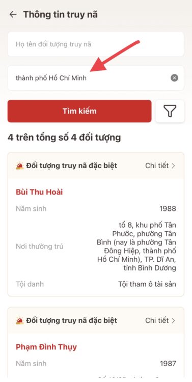 Hướng dẫn tra cứu danh sách đối tượng bị truy nã trên VNeID 23 aa1c097a49a7c3f99ab65