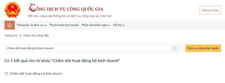 Hướng dẫn hộ kinh doanh chấm dứt hoạt động kinh doanh trên Cổng dịch vụ công thế nào? 17 buoc 2