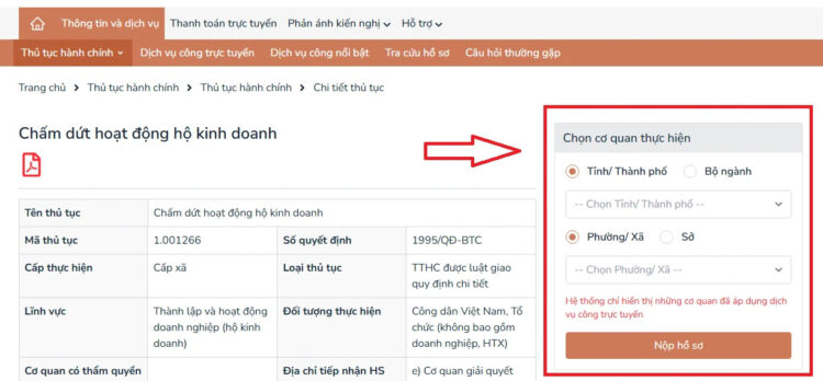 Hướng dẫn hộ kinh doanh chấm dứt hoạt động kinh doanh trên Cổng dịch vụ công thế nào? 18 buoc 3